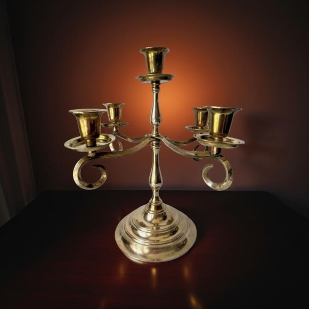 Elegant Gold Candelabra vintage brass 5 arms candle holder
